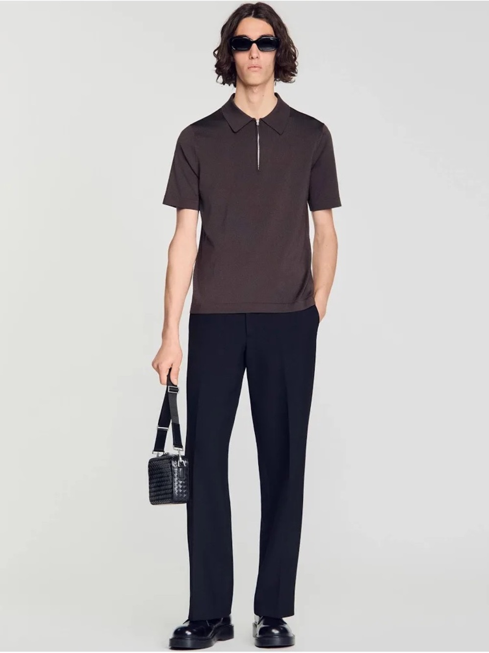 Sandro Knitted Polo Shirt with Zip Collar size Small